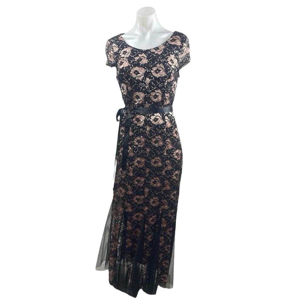 Lovely Grace Floral Lace Sequin Embroidery Overlay Midi Flare A-Line Dress Sz S